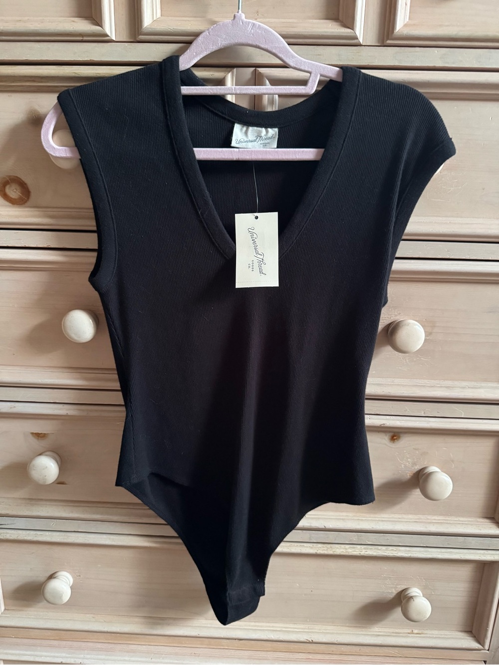 NWT universal Thread Black Ribbed V-Neck Kids One-Piece Bodysuit Medium